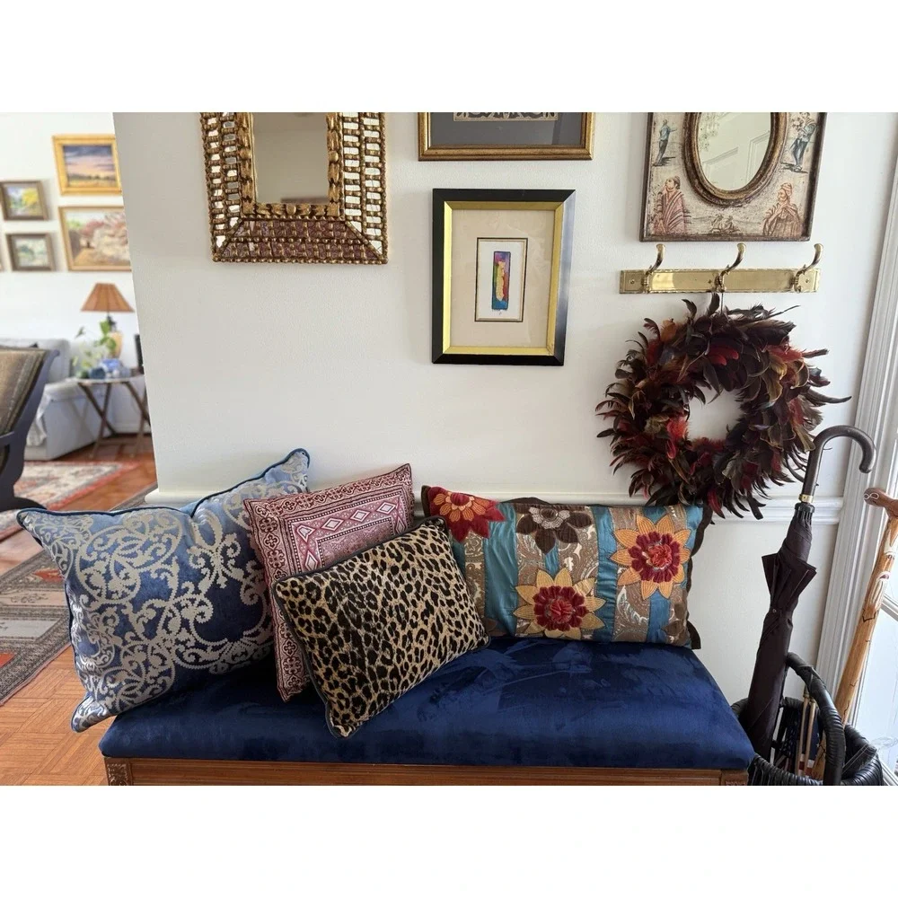Pier‎ 1 Imports Vintage Boho Rosettes Appliqued Rectangle Throw Pillow 14X24 EUC